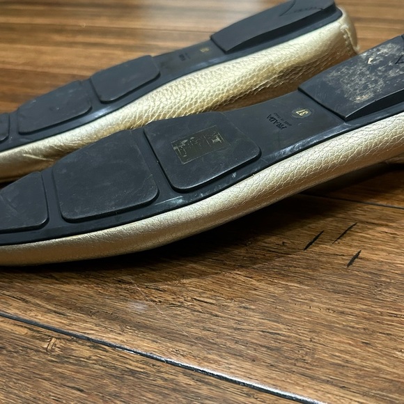Prada Gold Pebbled Leather Loafers Made in Italy Size 37 main image 5